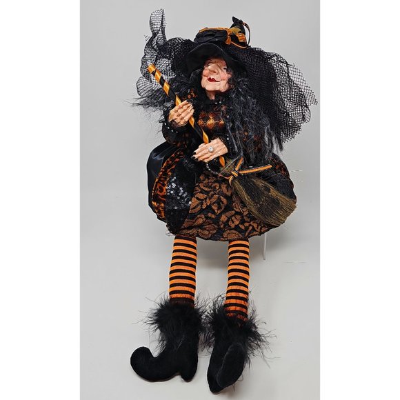 Halloween Elf Witch 19" Black Broom Party Decor Wreath Center - Picture 2 of 6